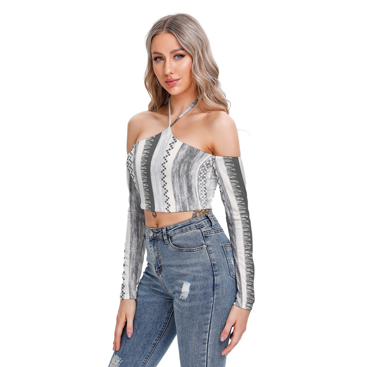 All-Over Print Women's Halter Lace-up Top