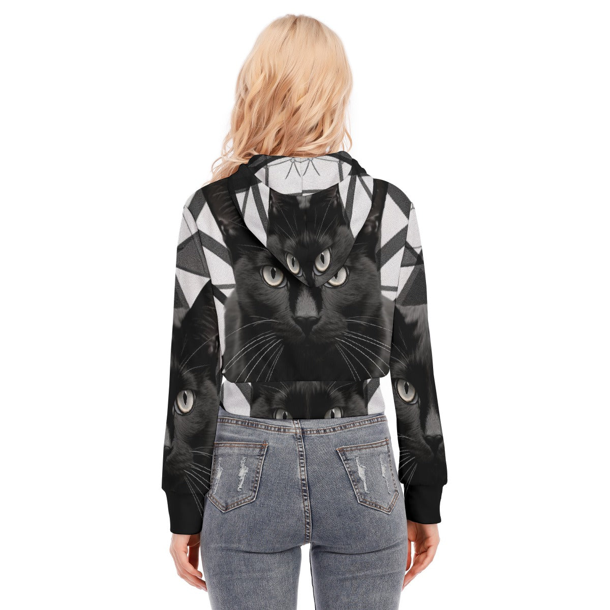 All-Over Print Women's Crop Top Hoodie With Zipper Closure