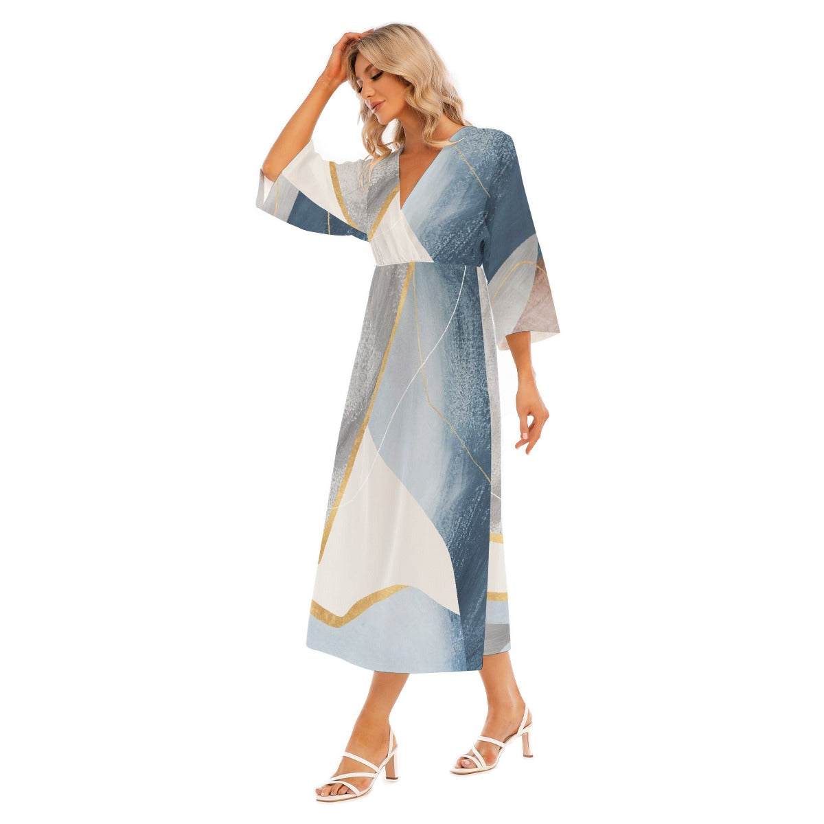 All-Over Print Women's Mid-Sleeve Long Dress