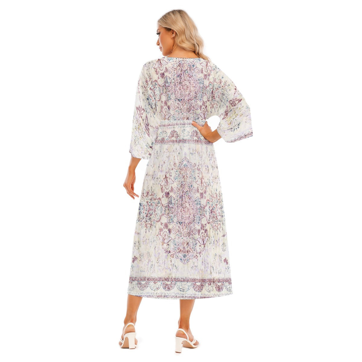 All-Over Print Women's Mid-Sleeve Long Dress