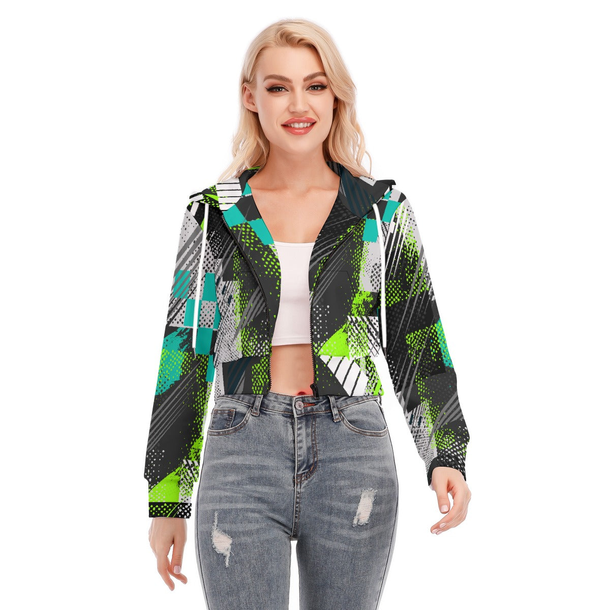All-Over Print Women's Crop Top Hoodie With Zipper Closure
