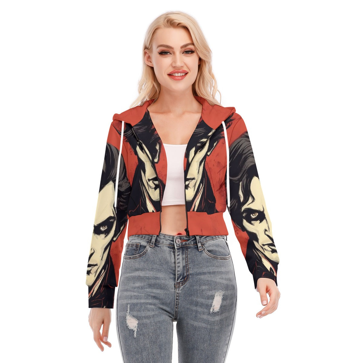 All-Over Print Women's Crop Top Hoodie With Zipper Closure