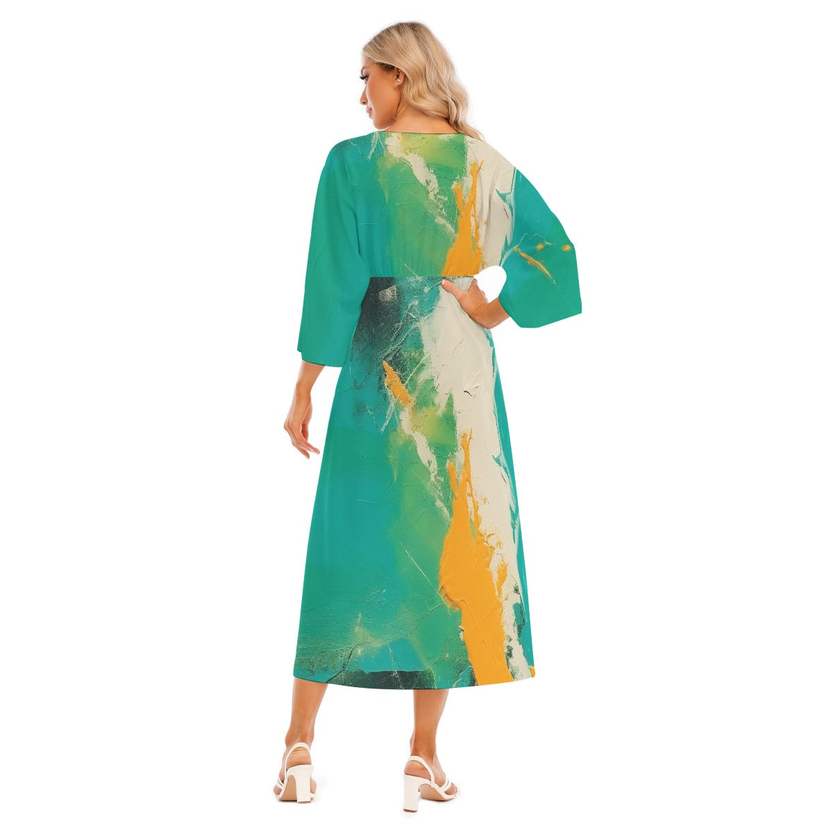 All-Over Print Women's Mid-Sleeve Long Dress