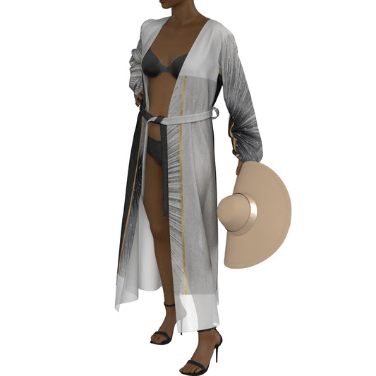 All-Over Print Women's Lace-up Chiffon Robe