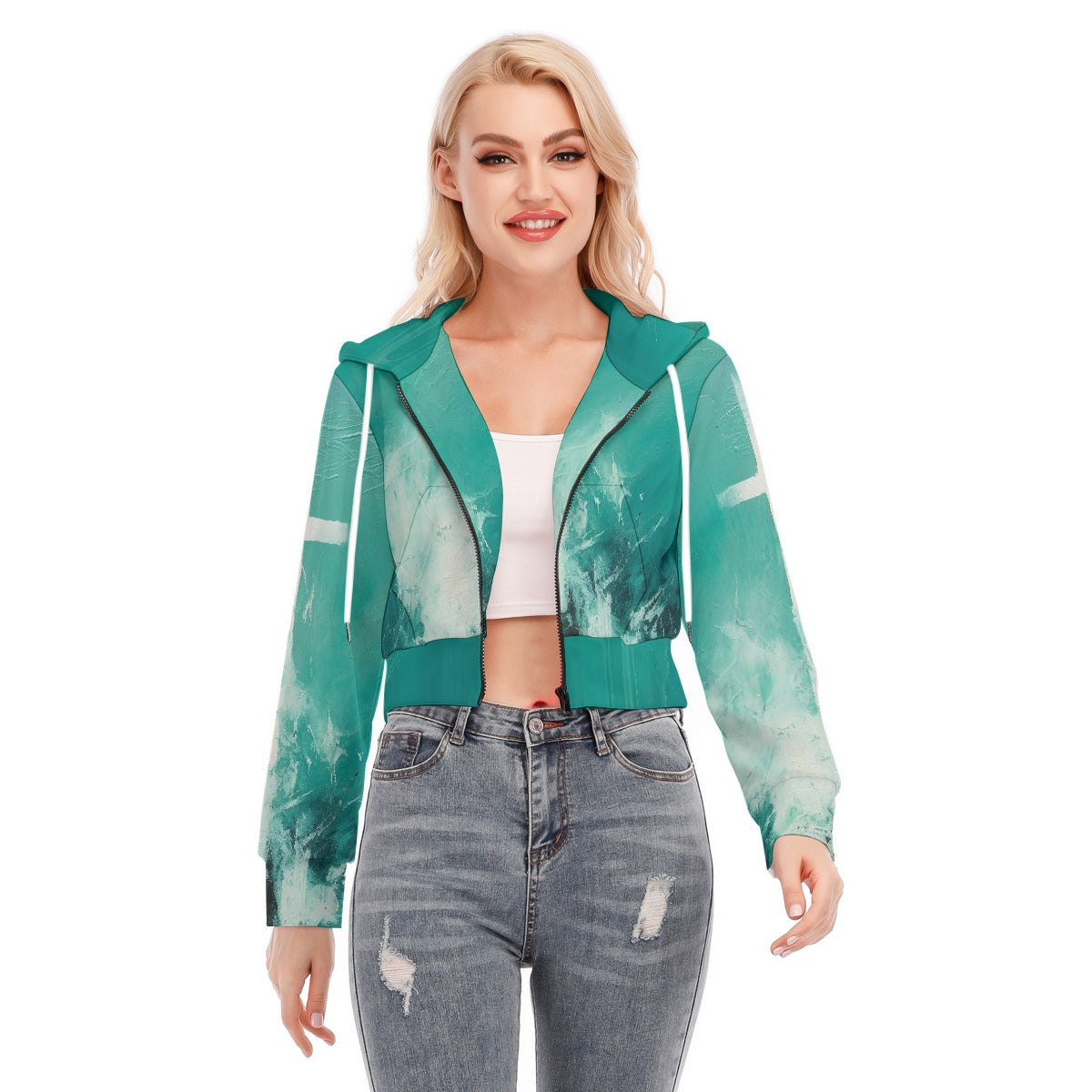 All-Over Print Women's Crop Top Hoodie With Zipper Closure