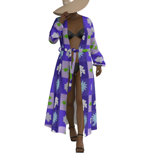 All-Over Print Women's Lace-up Chiffon Robe