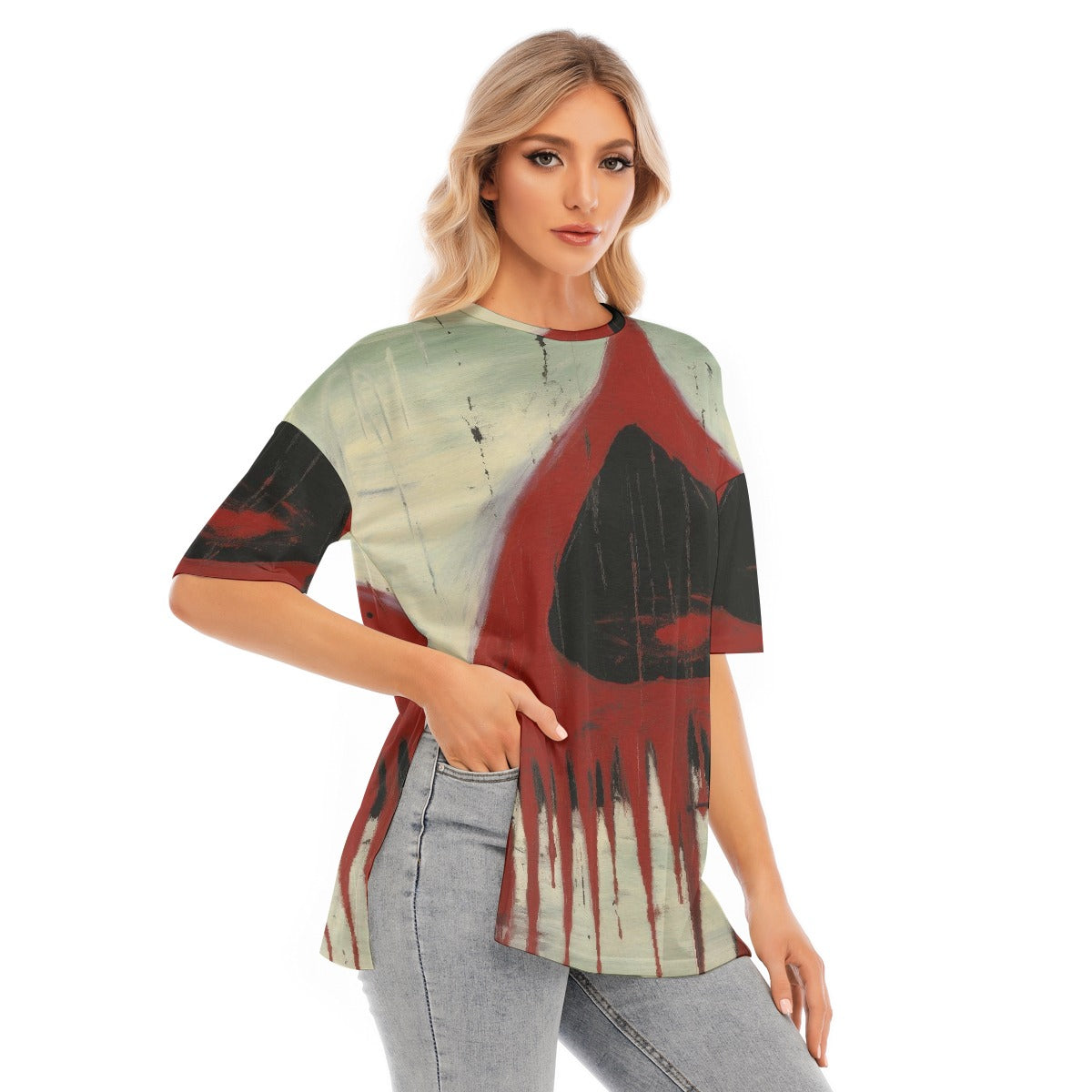 All-Over Print Women's Short Sleeves T-shirt With Hem Split