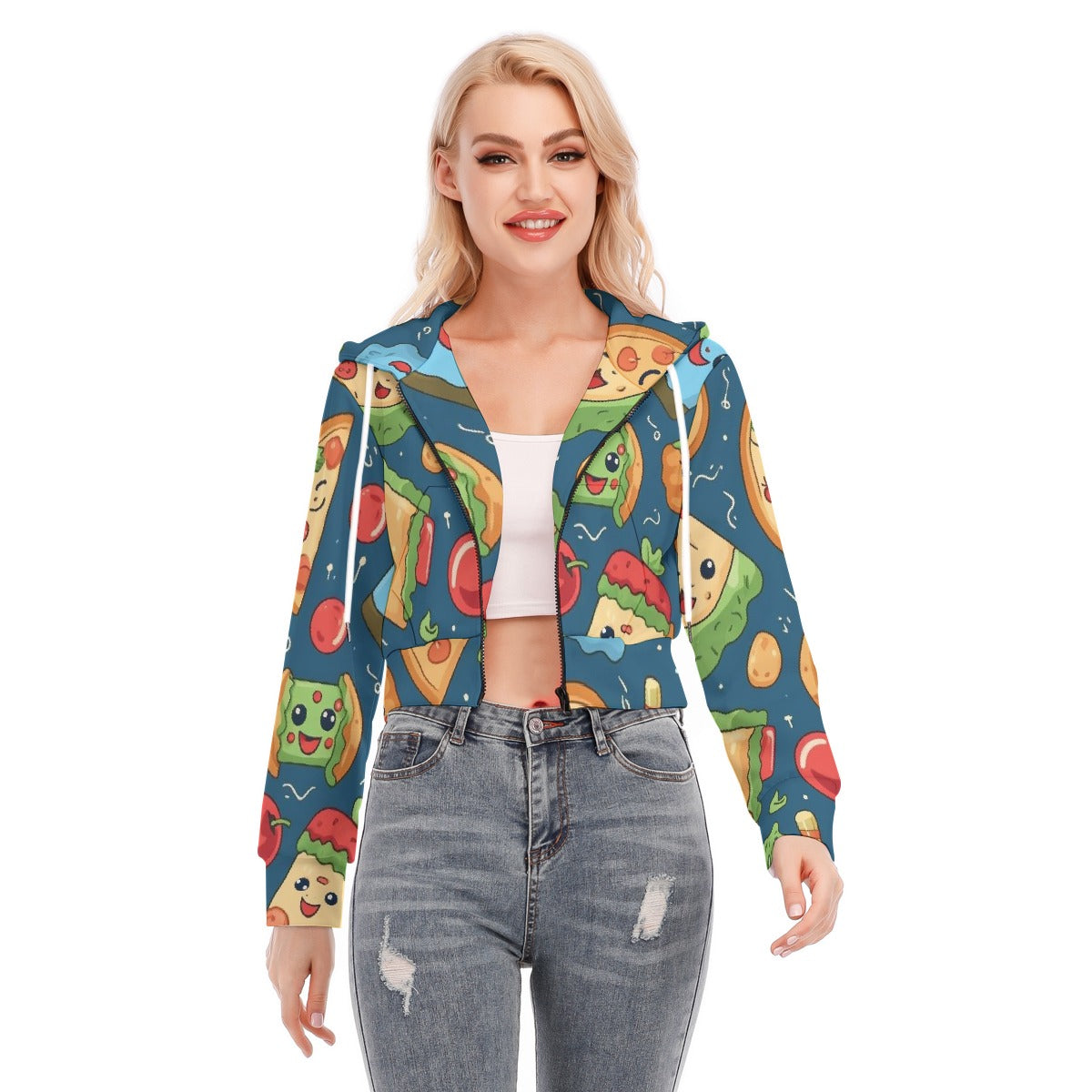 All-Over Print Women's Crop Top Hoodie With Zipper Closure
