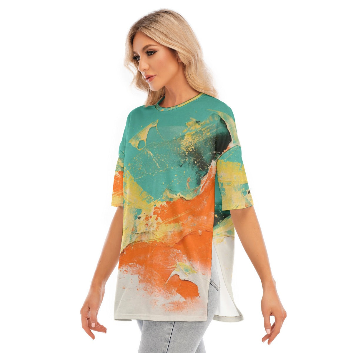 All-Over Print Women's Short Sleeves T-shirt With Hem Split
