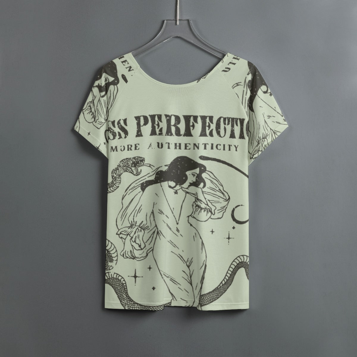 All-Over Print Women's Round Neck T-shirt With Raglan Sleeve