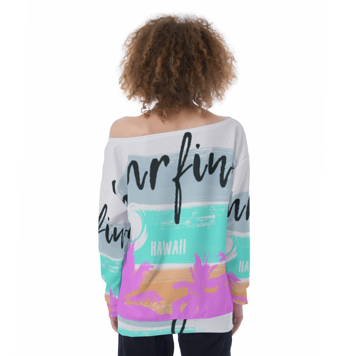 All-Over Print Oversized Women's Off-Shoulder Sweatshirt