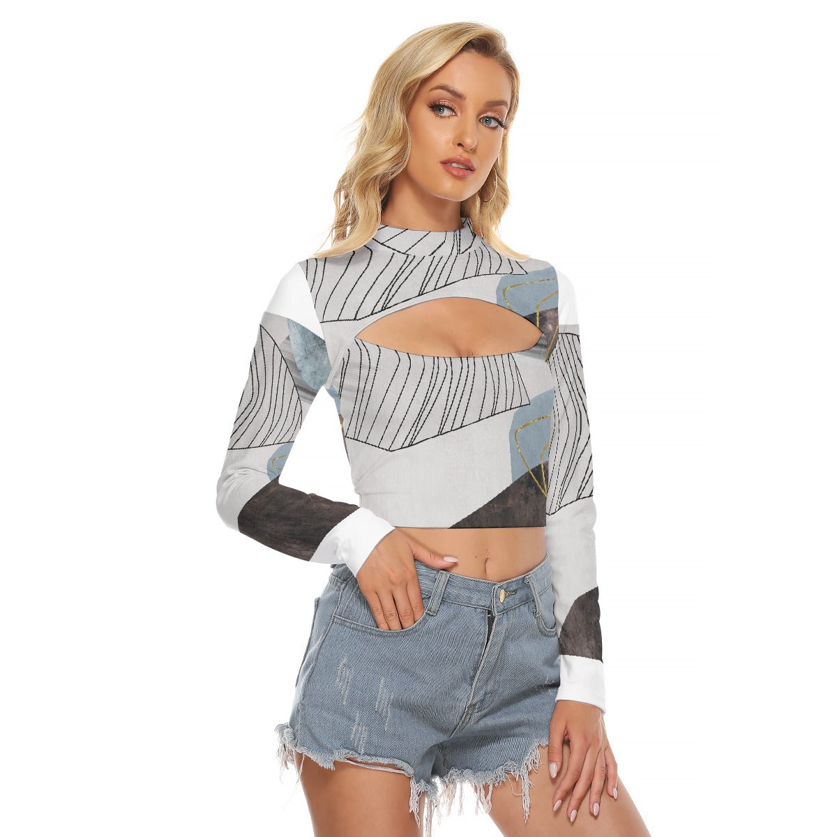 All-Over Print Women's Hollow Chest Keyhole Tight Crop Top