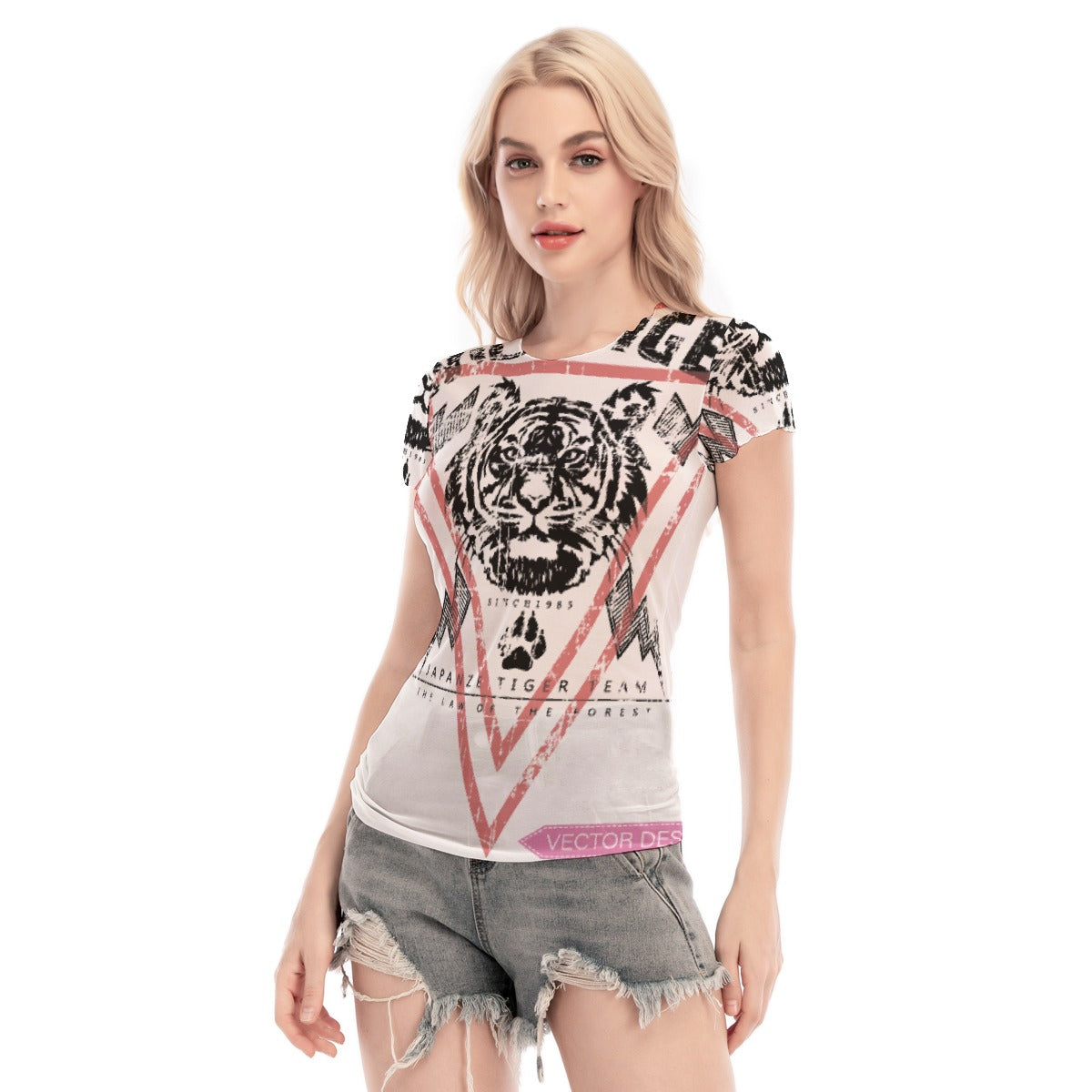All-Over Print Women's Short Sleeve Mesh Blouse
