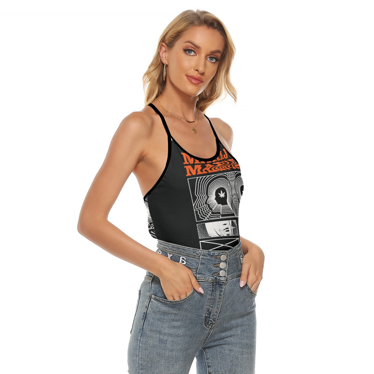 All-Over Print Women's Criss-Cross Open Back Tank Top