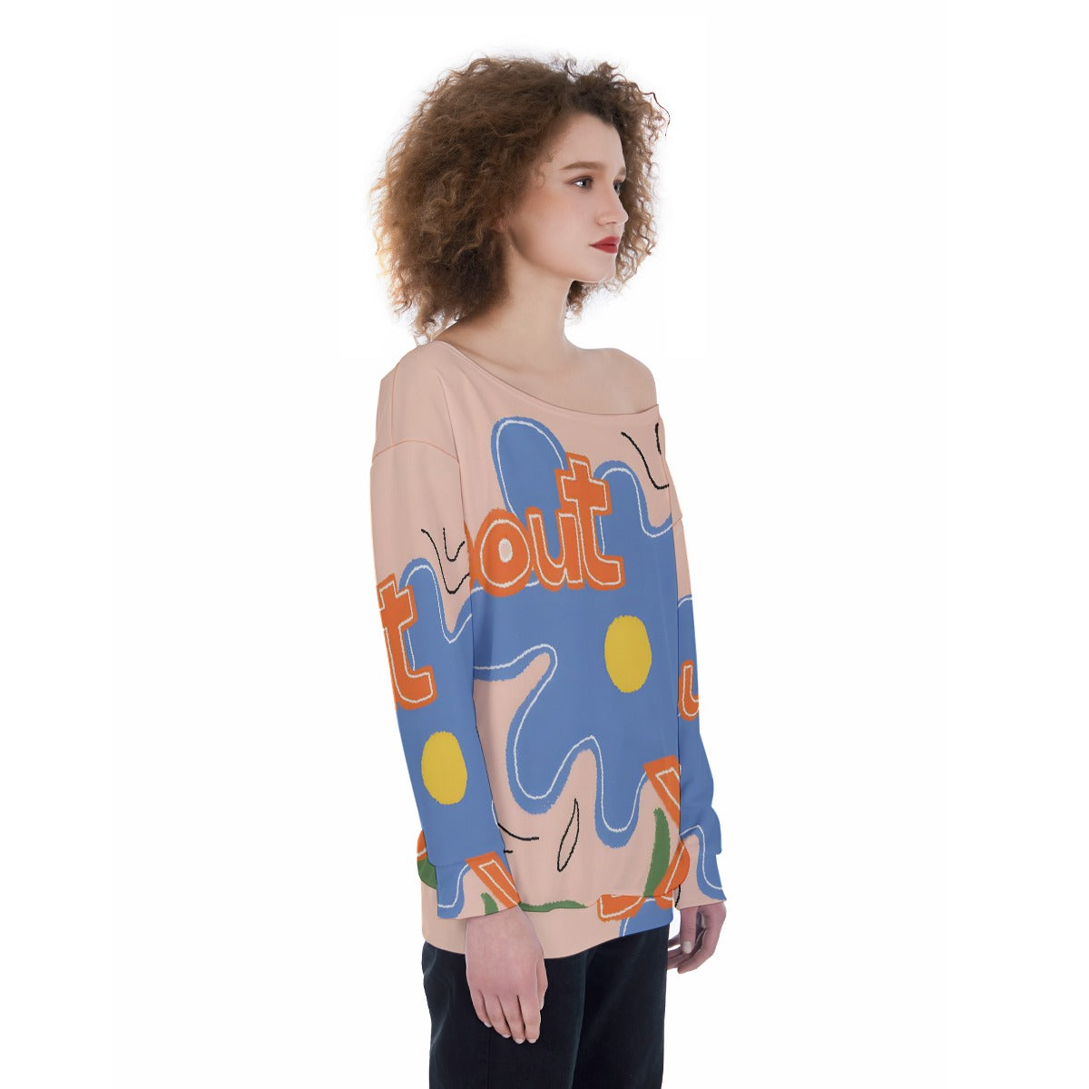 All-Over Print Oversized Women's Off-Shoulder Sweatshirt