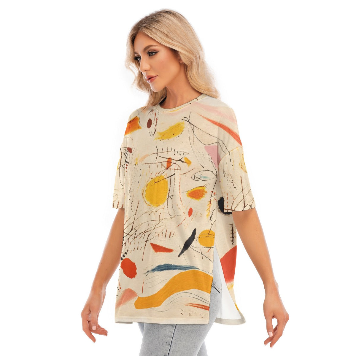 All-Over Print Women's Short Sleeves T-shirt With Hem Split