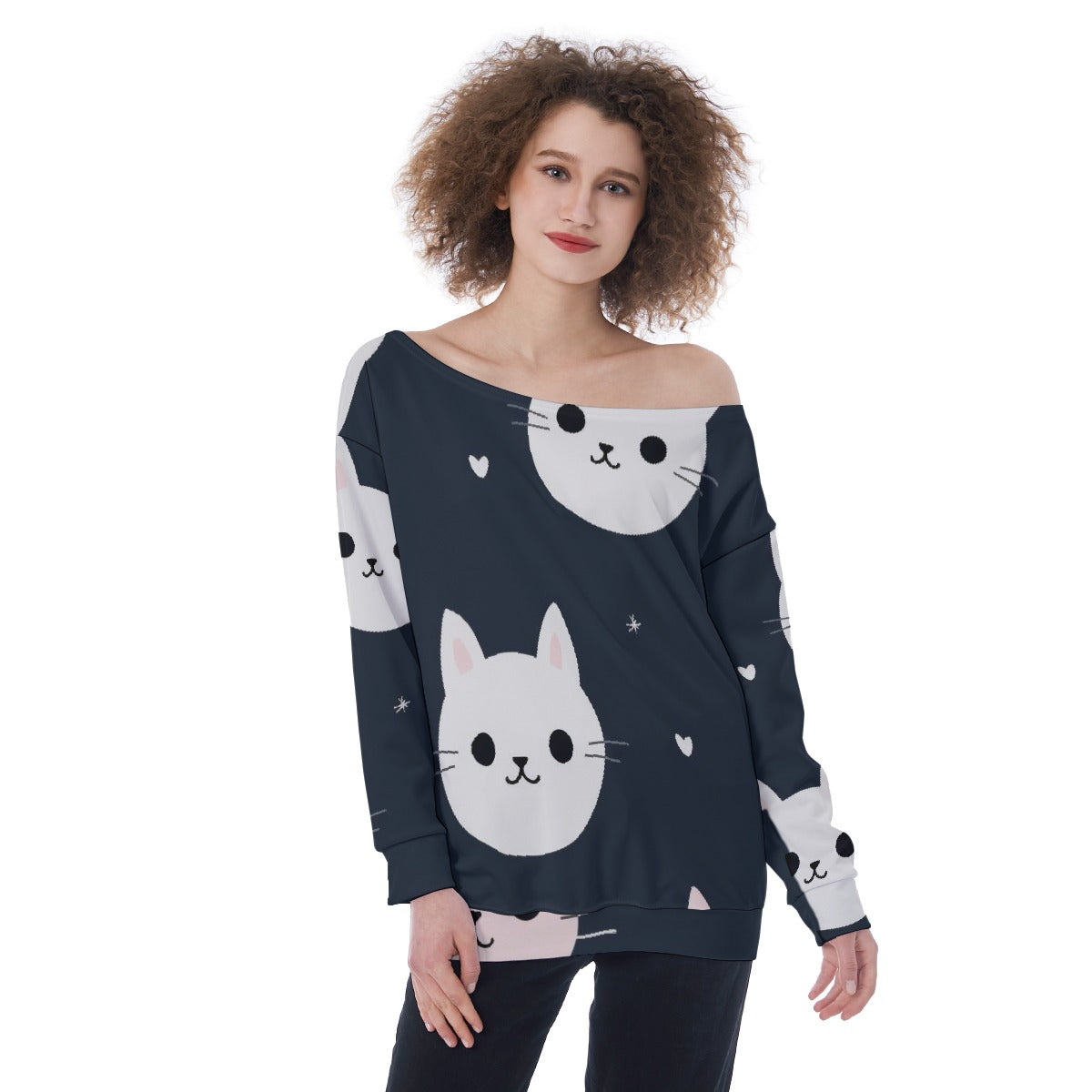 All-Over Print Oversized Women's Off-Shoulder Sweatshirt