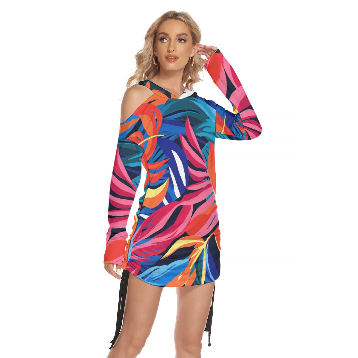 All-Over Print Women's One-shoulder Dress With Waist Shirring