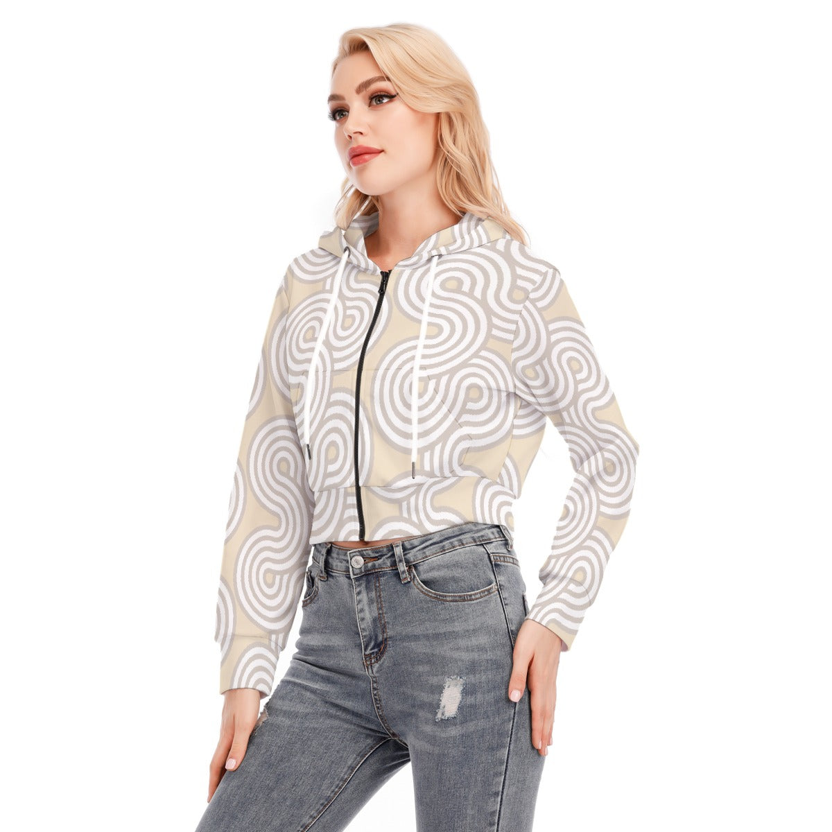 All-Over Print Women's Crop Top Hoodie With Zipper Closure