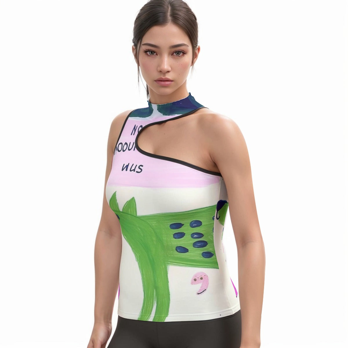 All-Over Print Women's Halter Sleeveless Asymmetrical Tank Top