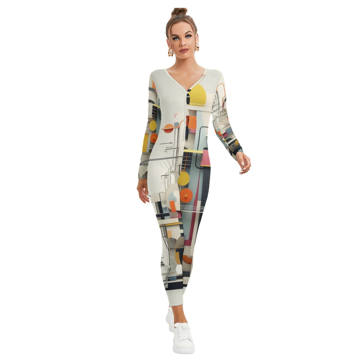 All-Over Print Women's Plunging Neck Jumpsuit