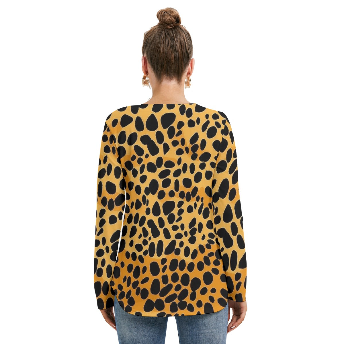 All-Over Print Women's Long Sleeve Neckline Tie Sweatshirt