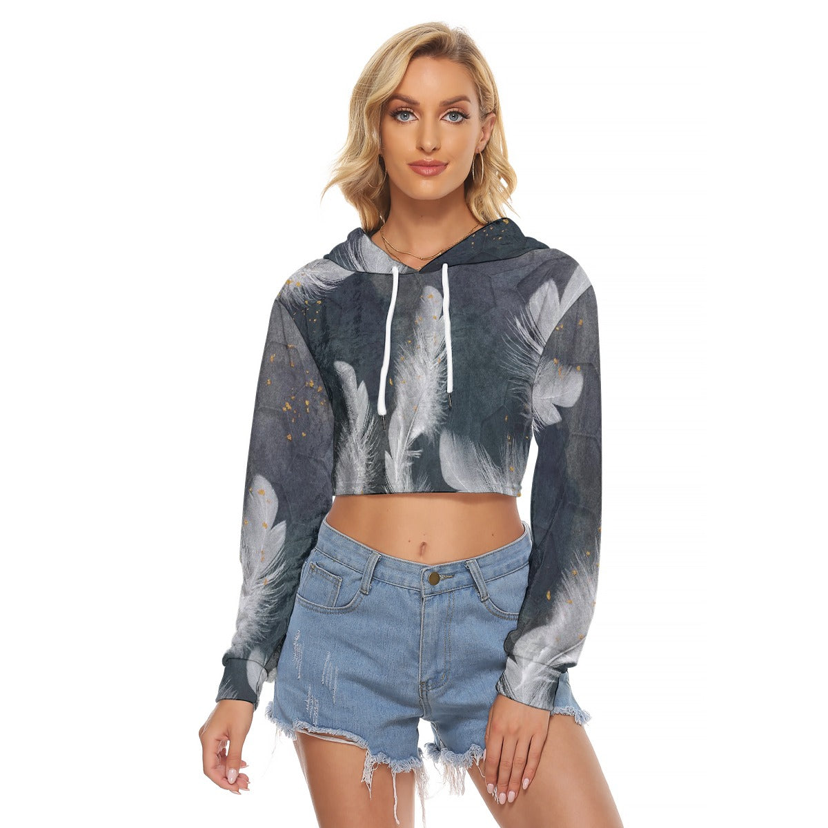 All-Over Print Women's Crop Top Hoodie|Velvet