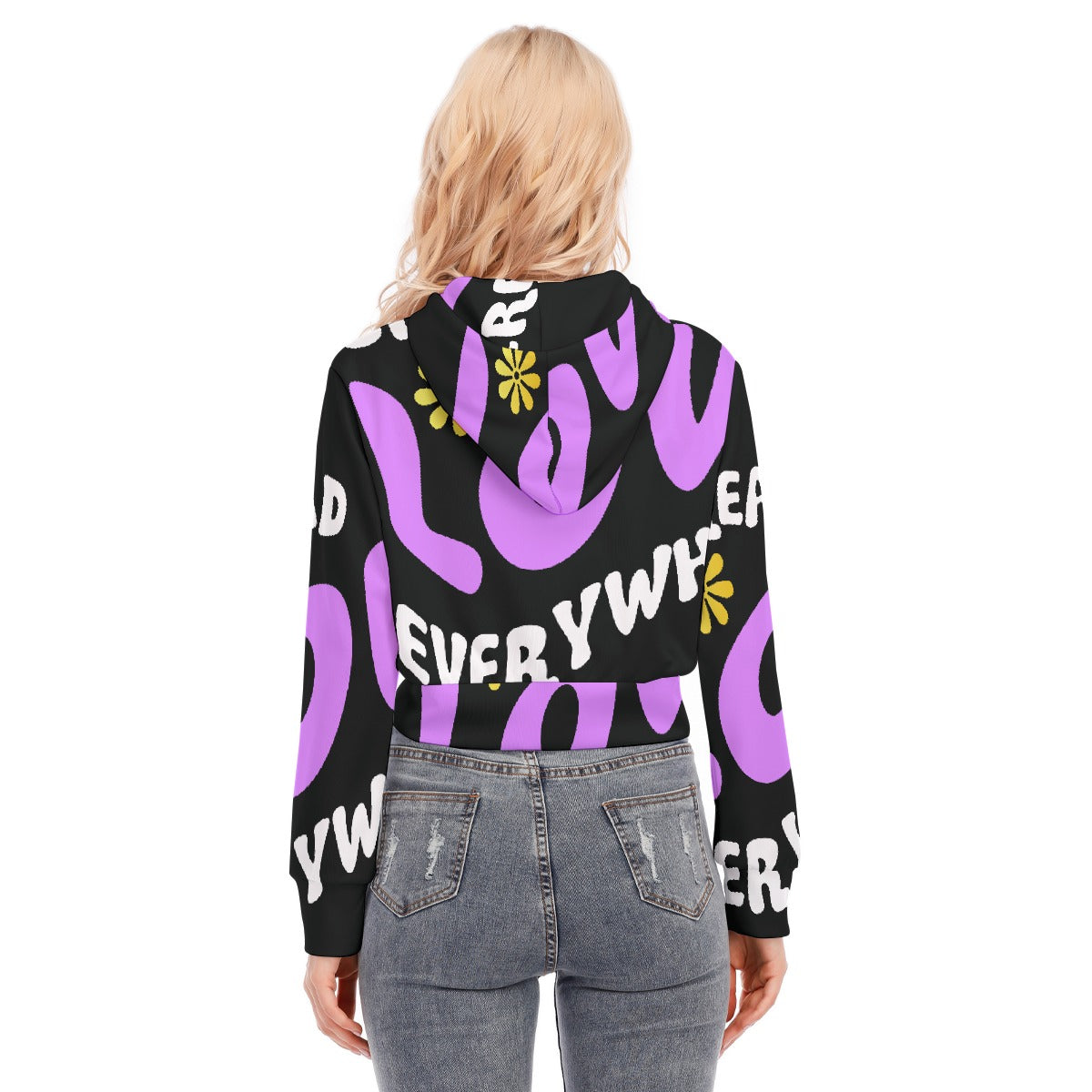 All-Over Print Women's Crop Top Hoodie With Zipper Closure
