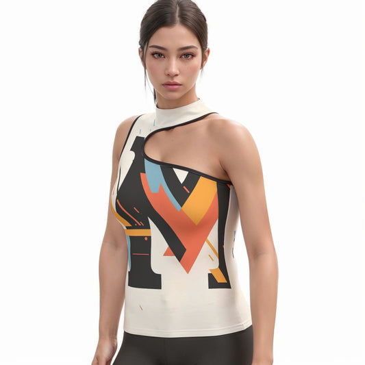 All-Over Print Women's Halter Sleeveless Asymmetrical Tank Top