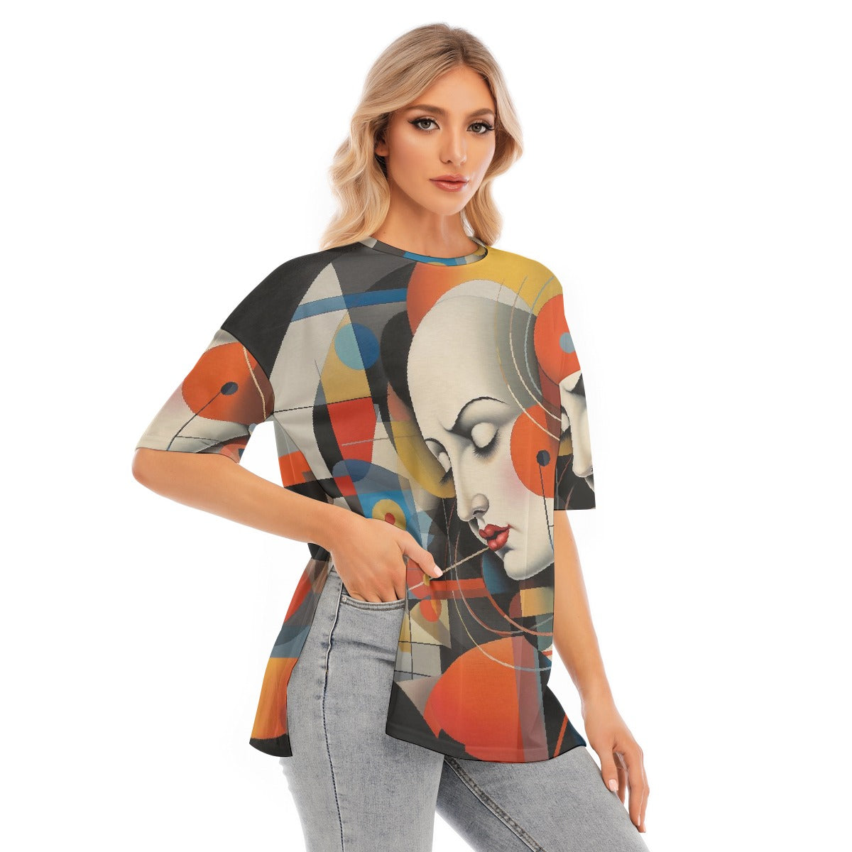 All-Over Print Women's Short Sleeves T-shirt With Hem Split