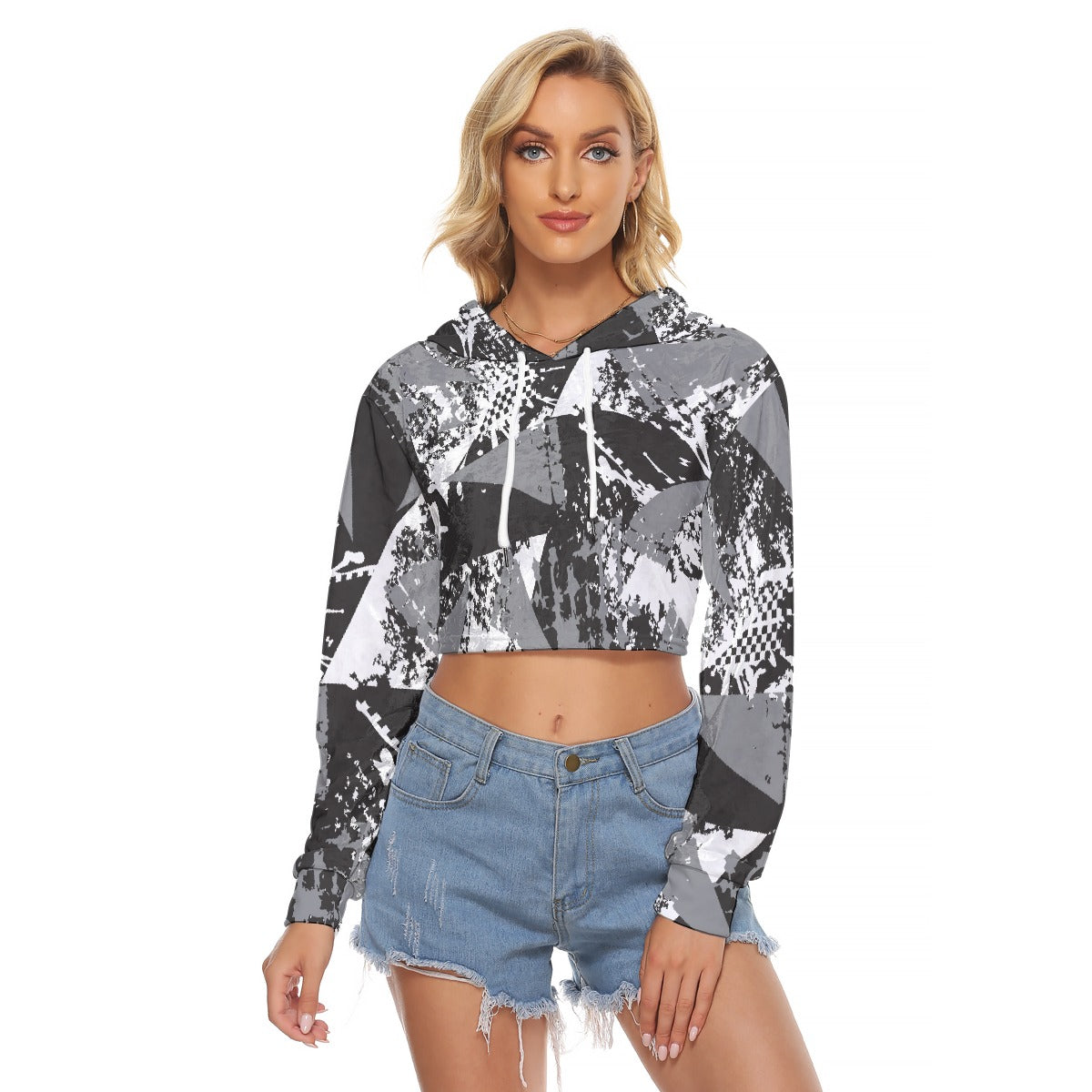 All-Over Print Women's Crop Top Hoodie|Velvet