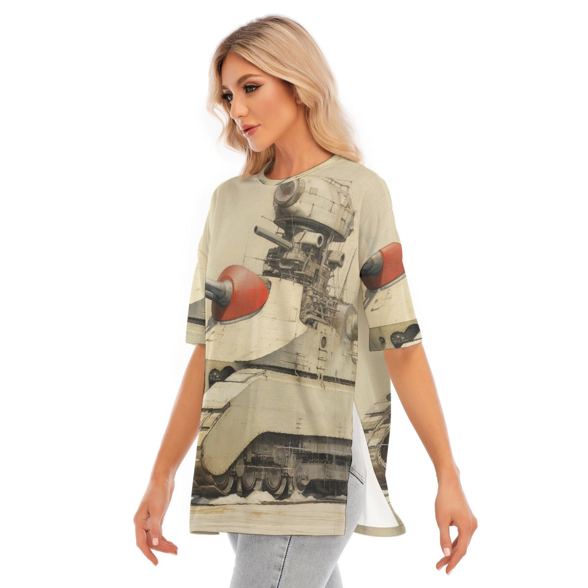 All-Over Print Women's Short Sleeves T-shirt With Hem Split