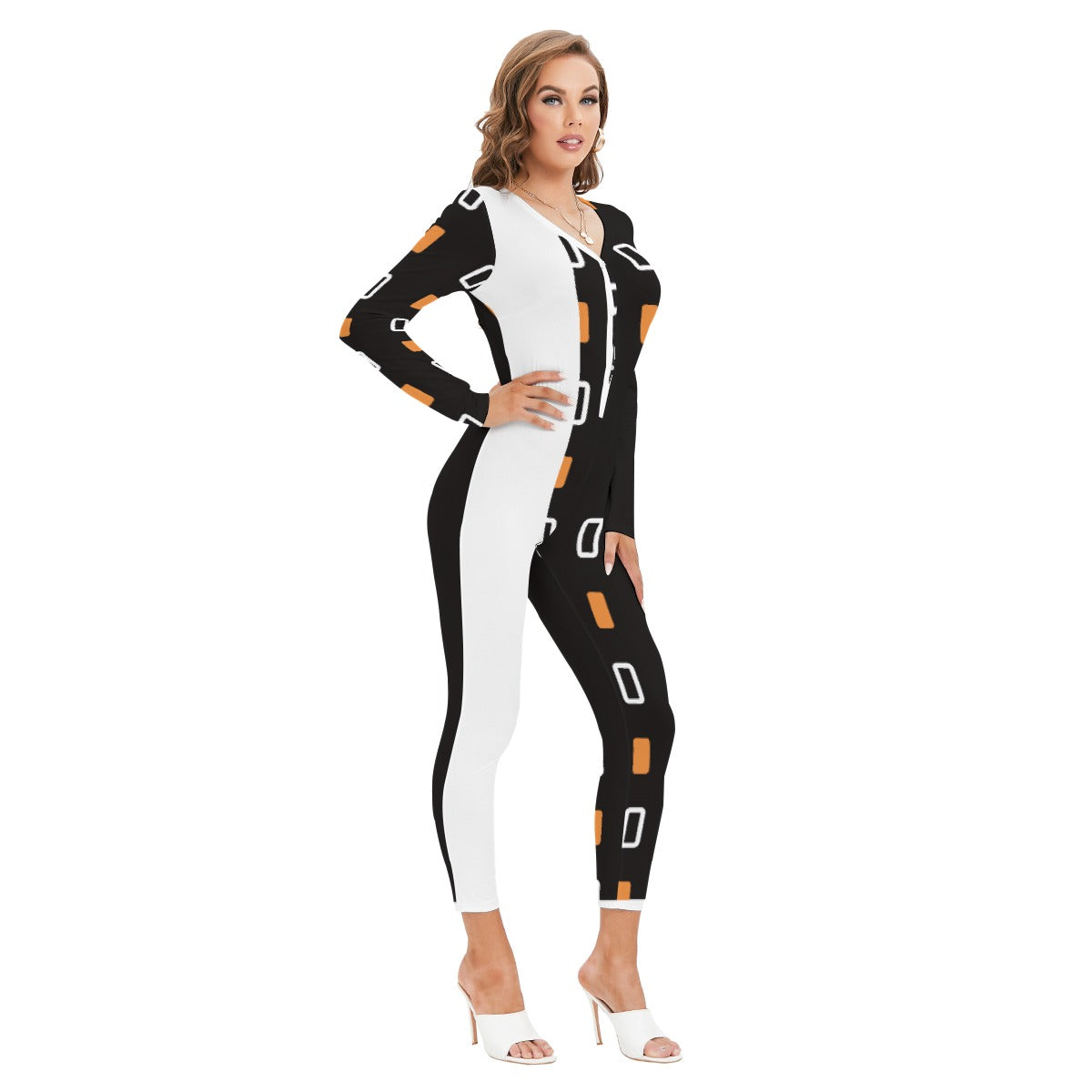 All-Over Print Women's Plunging Neck Jumpsuit