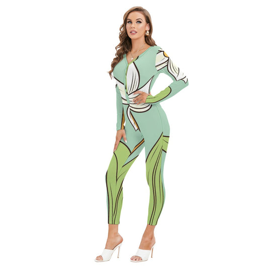 All-Over Print Women's Plunging Neck Jumpsuit