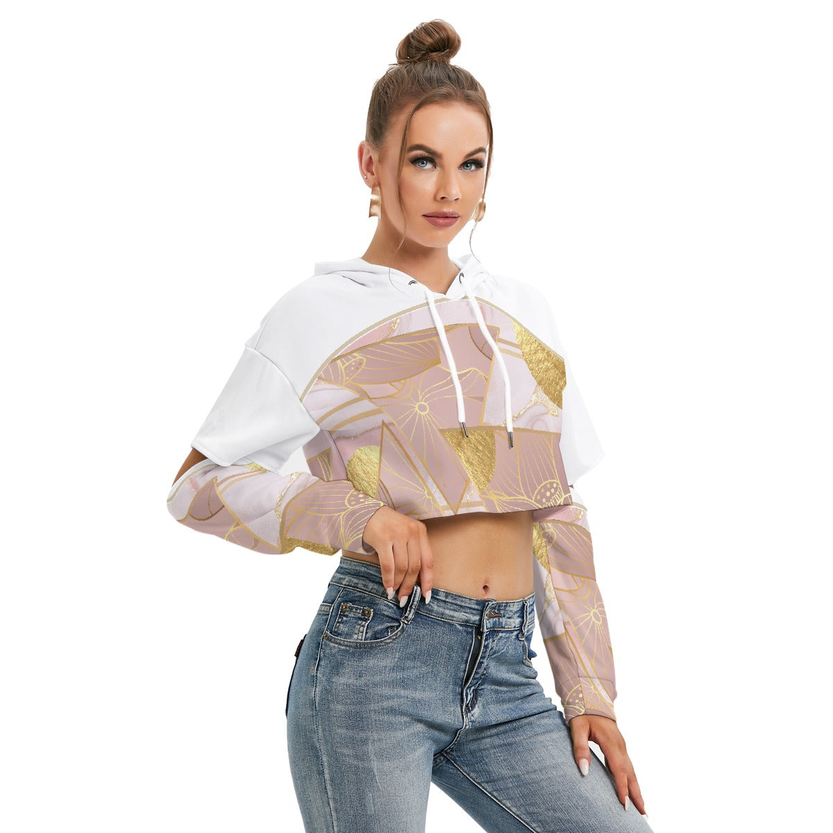 All-Over Print Women's Heavy Fleece Hoodie With Hollow Out Sleeve