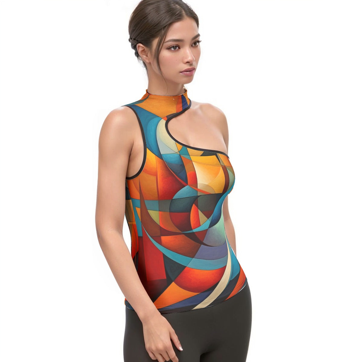 All-Over Print Women's Halter Sleeveless Asymmetrical Tank Top