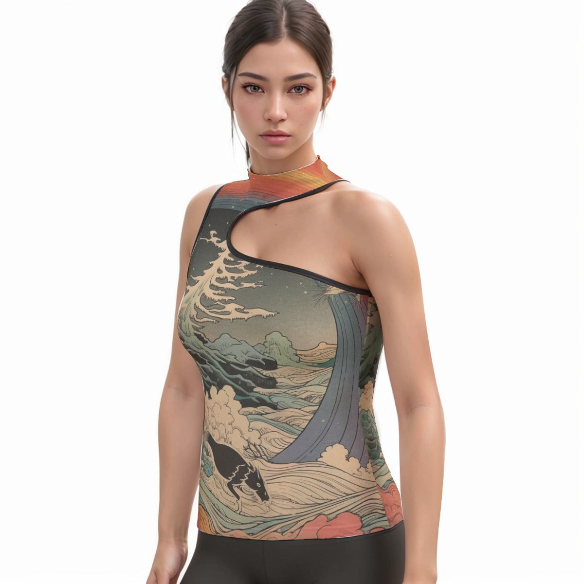 All-Over Print Women's Halter Sleeveless Asymmetrical Tank Top