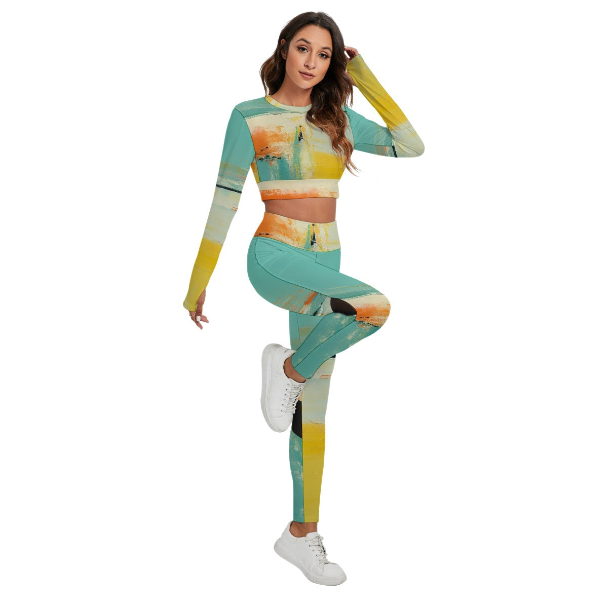 All-Over Print Women's Sport Set With Backless Top And Leggings