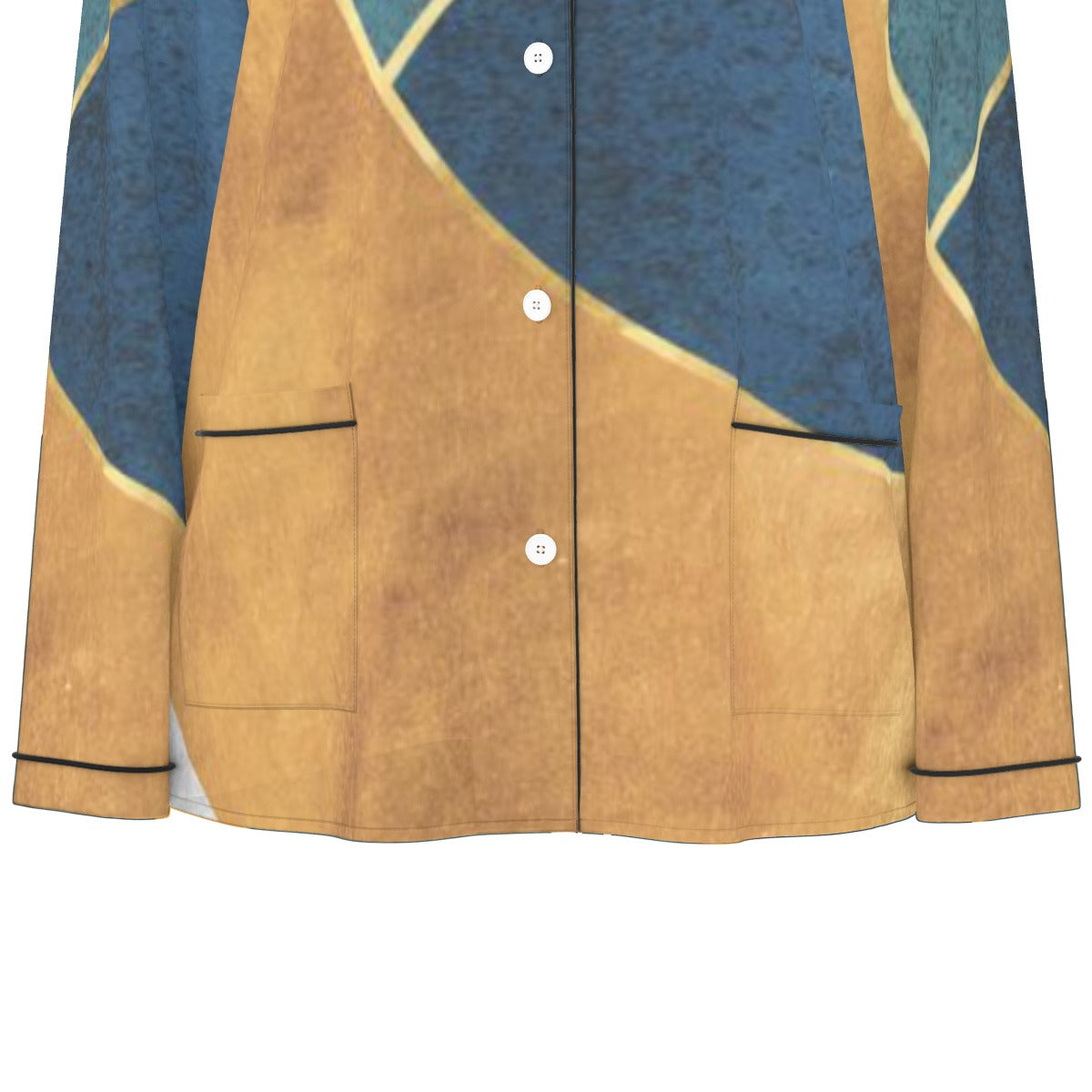 All-Over Print Women's Long Sleeve Pajama Set With Black Contrast Piping