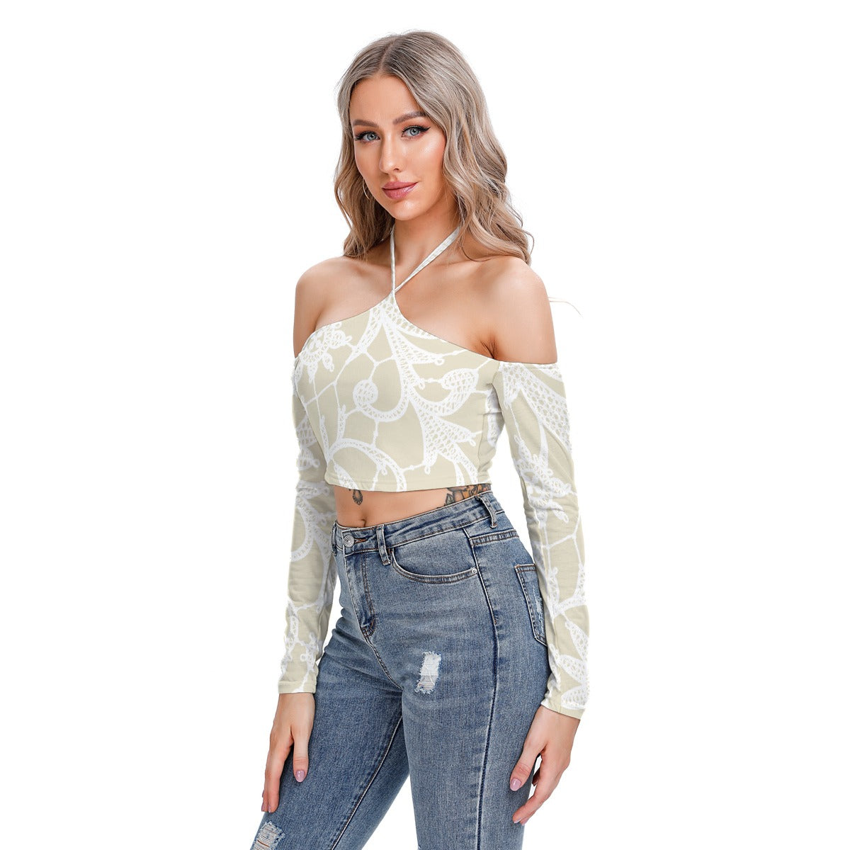 All-Over Print Women's Halter Lace-up Top