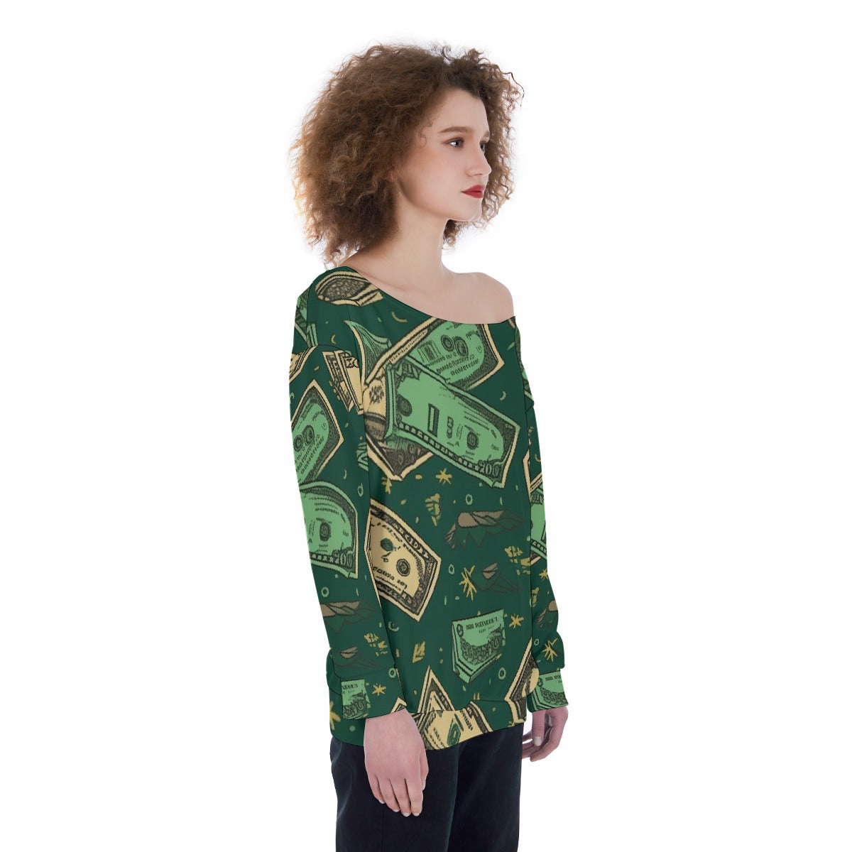 All-Over Print Oversized Women's Off-Shoulder Sweatshirt