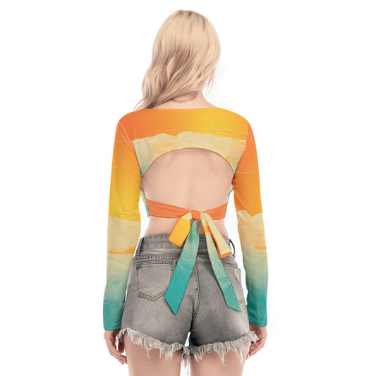 All-Over Print Women's Back Hollow T-shirt With Strap