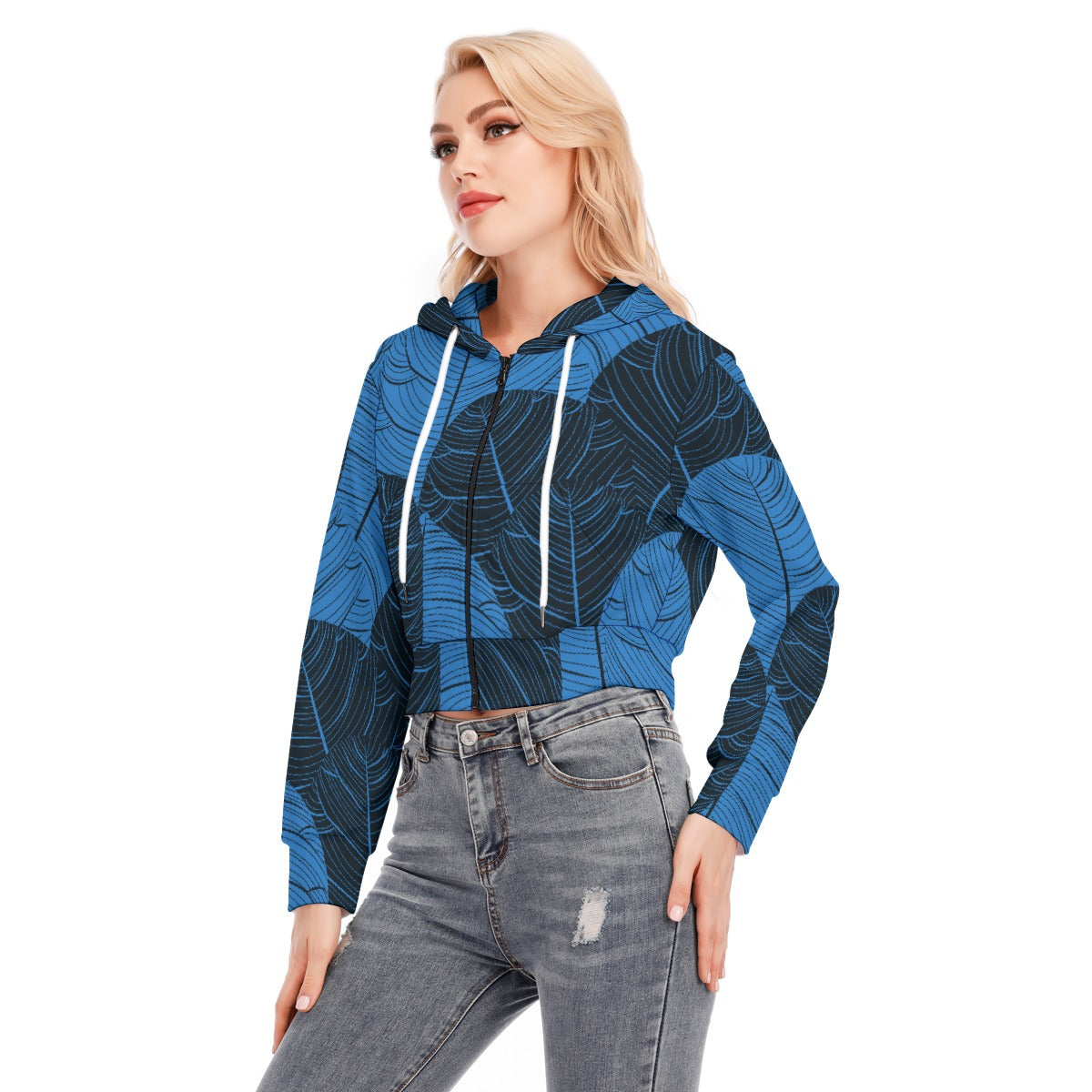 All-Over Print Women's Crop Top Hoodie With Zipper Closure