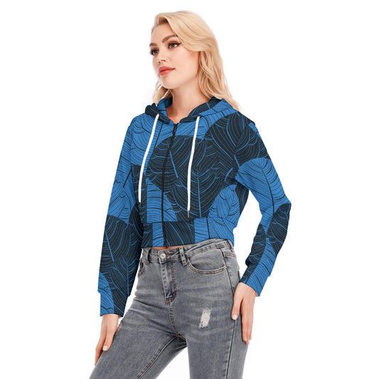 All-Over Print Women's Crop Top Hoodie With Zipper Closure
