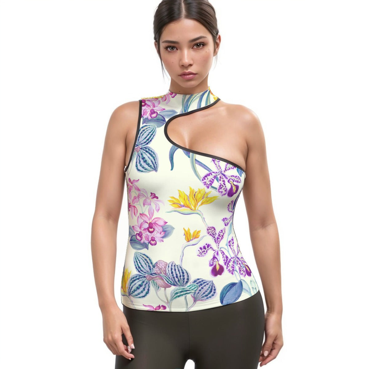 All-Over Print Women's Halter Sleeveless Asymmetrical Tank Top