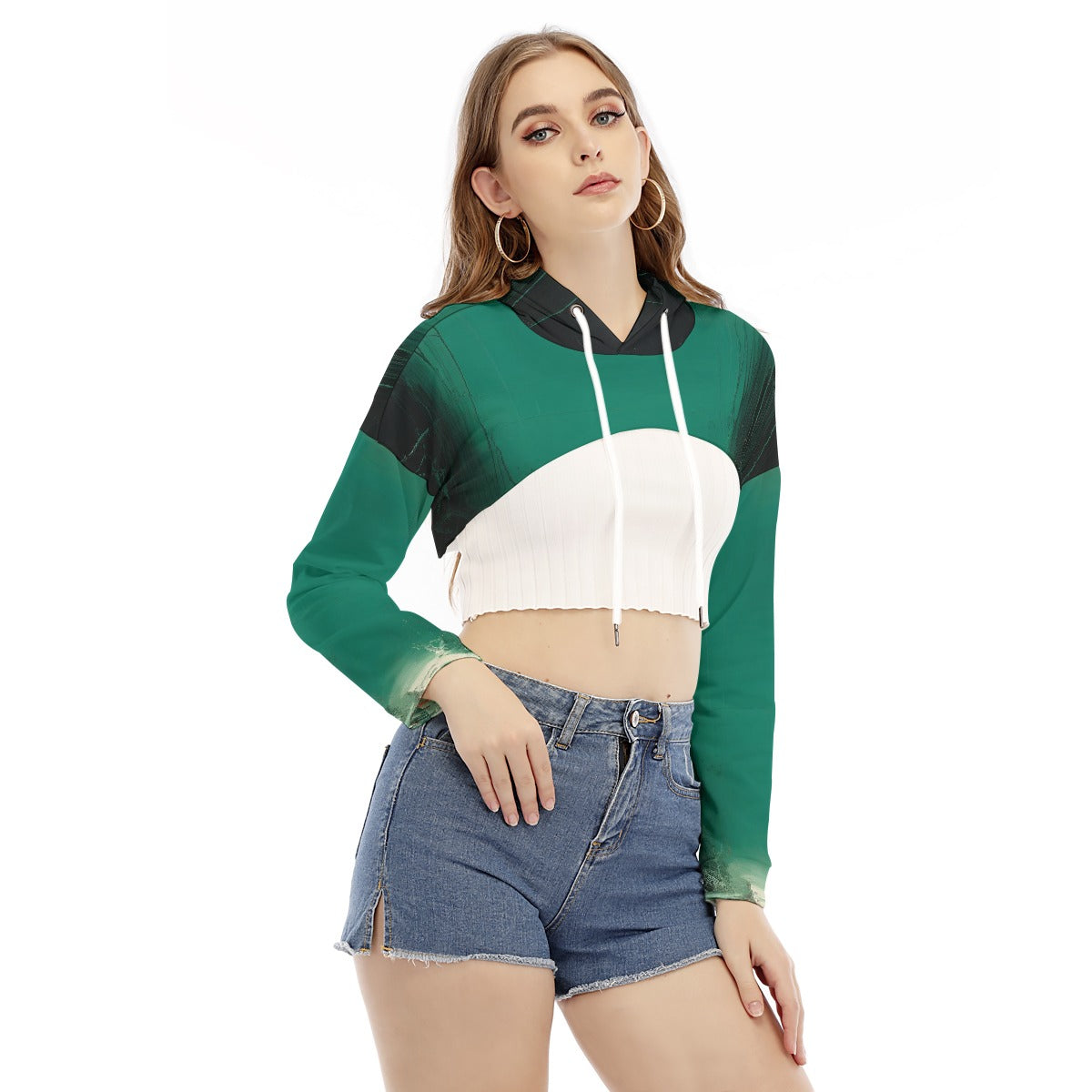 All-Over Print Women's Smock Short Hoodie With Long Sleeve