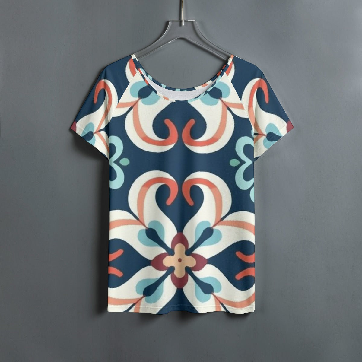 All-Over Print Women's Round Neck T-shirt With Raglan Sleeve