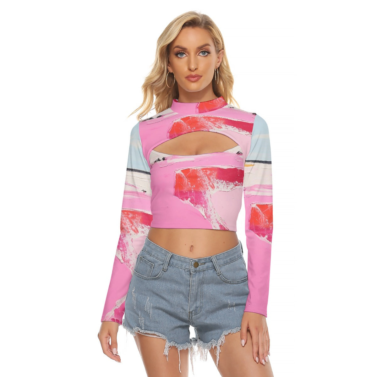 All-Over Print Women's Hollow Chest Keyhole Tight Crop Top