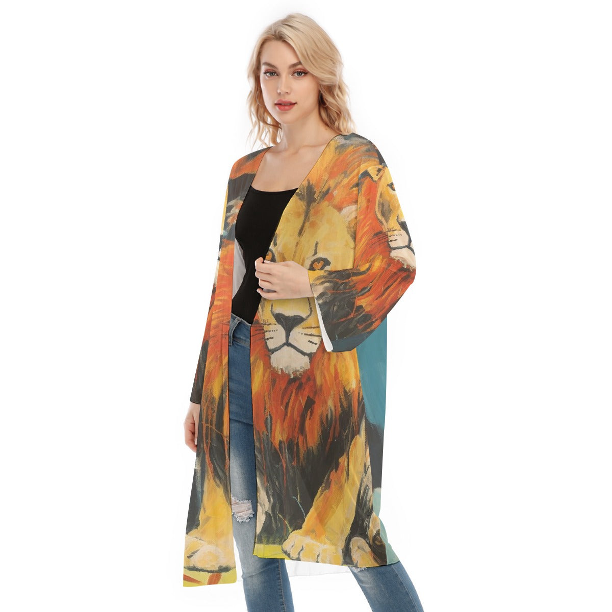 All- Over Print Women's Long Sleeve Mesh Cardigan
