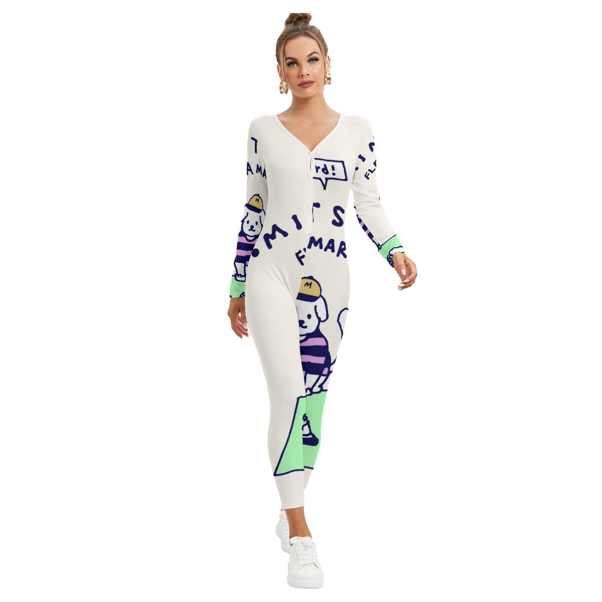 All-Over Print Women's Plunging Neck Jumpsuit